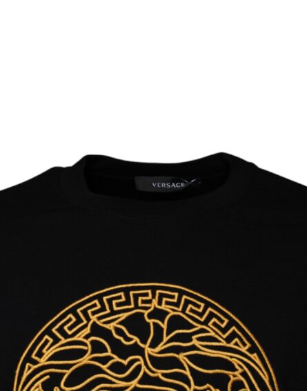 Black Medusa Embroidery Crew Neck Pullover Sweater - Image 3