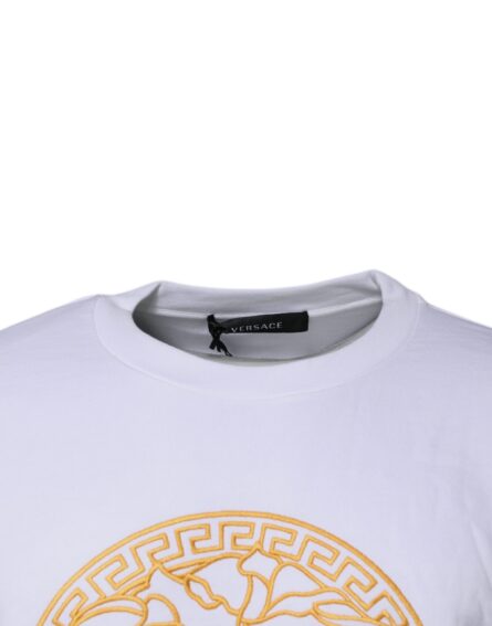 White Medusa Embroidery Crew Neck Pullover Sweater - Image 3