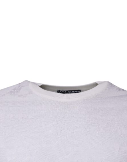 White Silk Crew Neck Men Pullover Sweater - Image 3