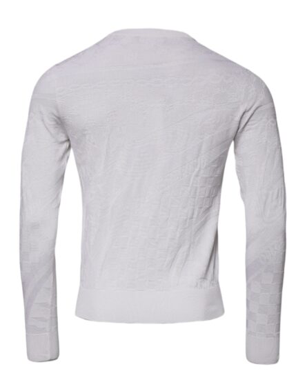 White Silk Crew Neck Men Pullover Sweater - Image 5