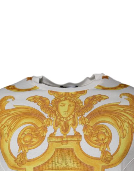 White Medusa Print Cotton Crew Neck T-shirt - Image 3