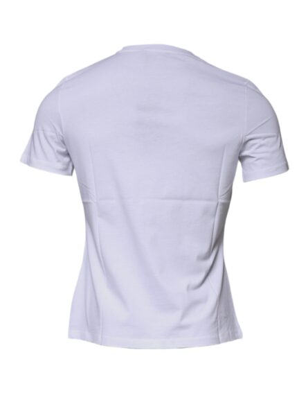 White Medusa Print Cotton Crew Neck T-shirt - Image 5
