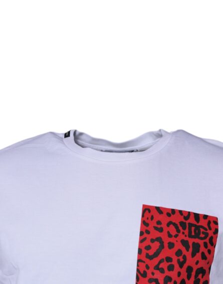 White Red Leopard Cotton Crew Neck T-shirt - Image 3