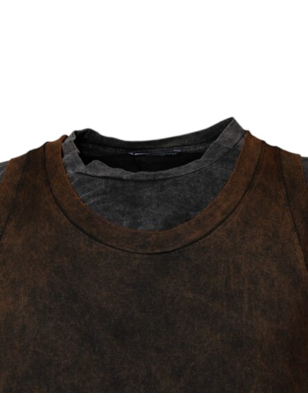 Brown Cotton Round Neck Sleeveless T-shirt - Image 3