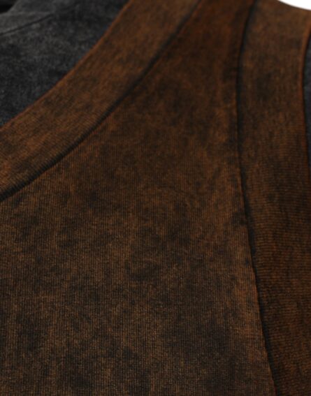 Brown Cotton Round Neck Sleeveless T-shirt - Image 4