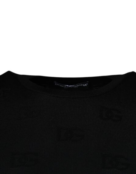 Black Silk Round Neck Sleeveless T-shirt - Image 3