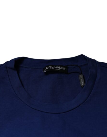 Blue Graphic Print Cotton Crew Neck T-shirt - Image 6