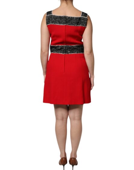 Red Wool Sleeveless A-line Flared Mini Dress - Image 4
