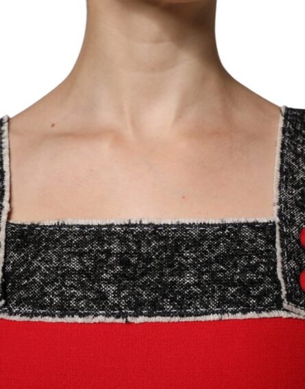 Red Wool Sleeveless A-line Flared Mini Dress - Image 5