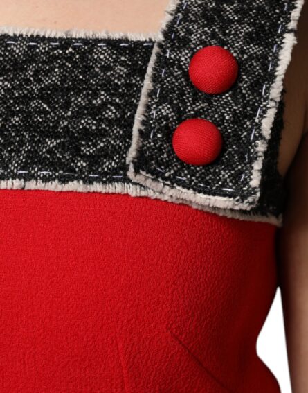 Red Wool Sleeveless A-line Flared Mini Dress - Image 6