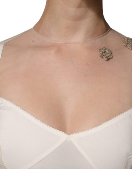 White Sheer Tulle Bustier Bodycon Midi Dress - Image 5