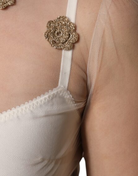 White Sheer Tulle Bustier Bodycon Midi Dress - Image 6