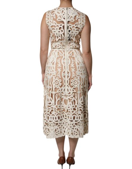 White Cut Out Leather Sleeveless Midi Dress - Image 4