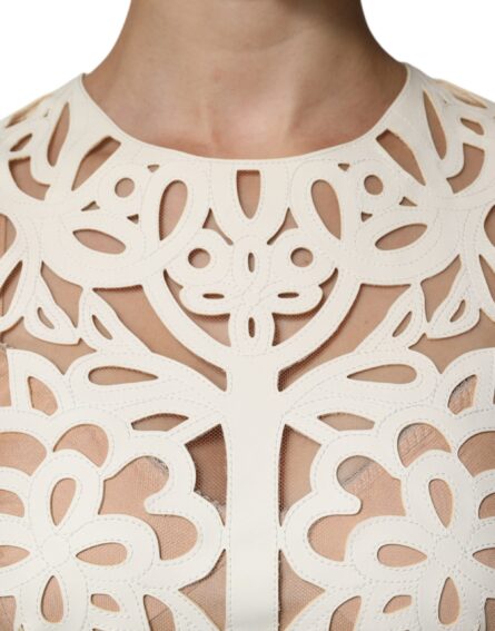 White Cut Out Leather Sleeveless Midi Dress - Image 5