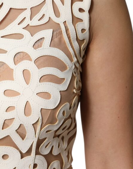 White Cut Out Leather Sleeveless Midi Dress - Image 6