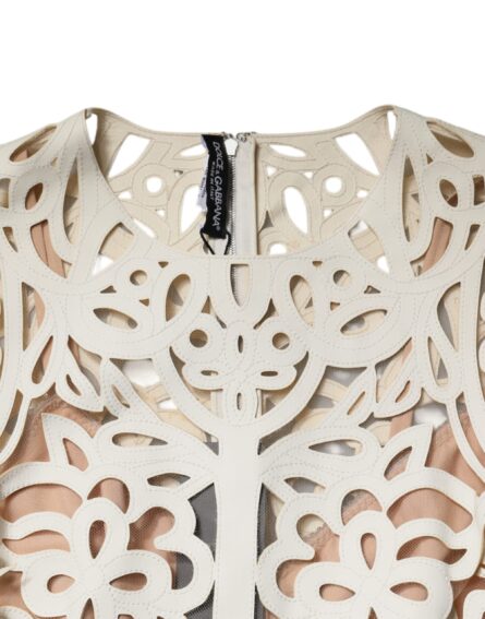 White Cut Out Leather Sleeveless Midi Dress - Image 7