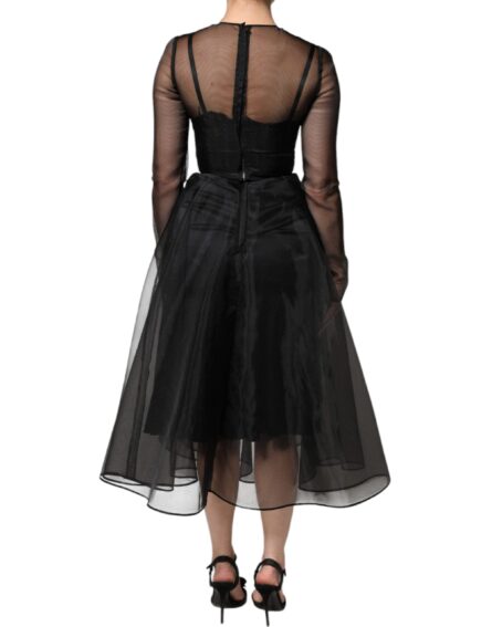 Black Tulle A-line Midi Cocktail Gown Dress - Image 4