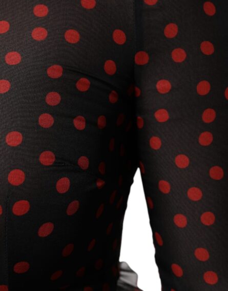 Black Red Polka Dot Silk Layered Midi Dress - Image 7