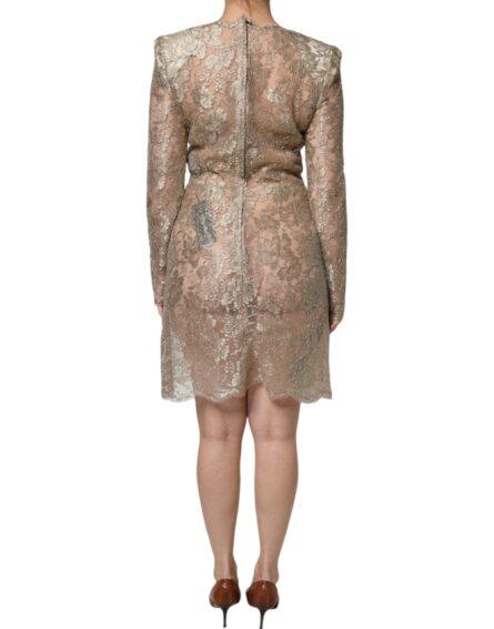 Gold Floral Lace A-line Sheath Mini Dress - Image 4