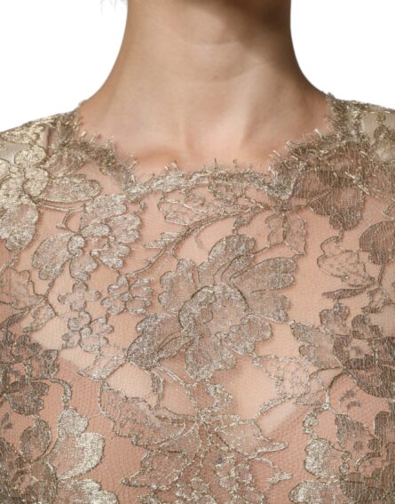 Gold Floral Lace A-line Sheath Mini Dress - Image 5