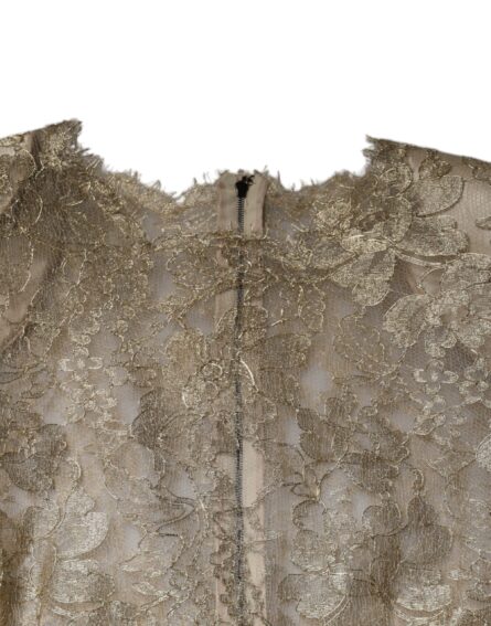 Gold Floral Lace A-line Sheath Mini Dress - Image 7