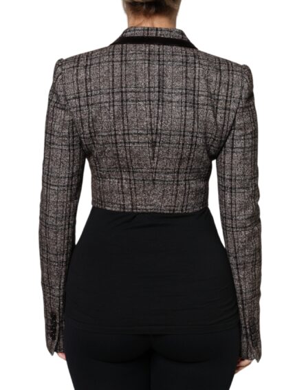 Brown Plaid Long Sleeve Cropped Coat Jacket - Image 4