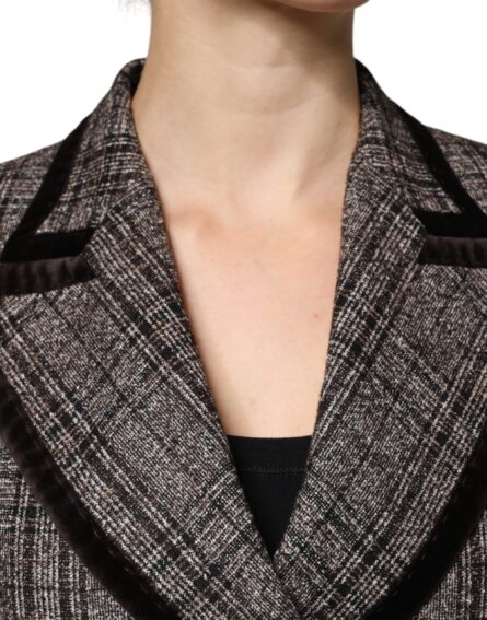Brown Plaid Long Sleeve Cropped Coat Jacket - Image 5