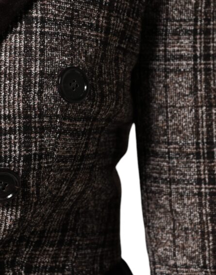 Brown Plaid Long Sleeve Cropped Coat Jacket - Image 6