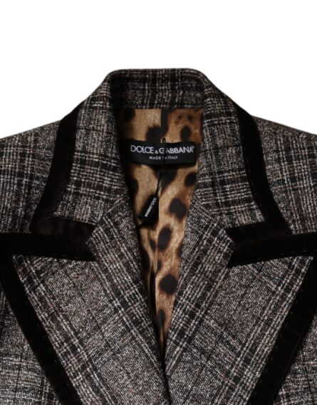 Brown Plaid Long Sleeve Cropped Coat Jacket - Image 7