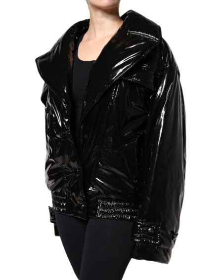 Black Polyester Button Down Blouson Jacket - Image 3