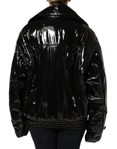 Black Polyester Button Down Blouson Jacket - Image 4