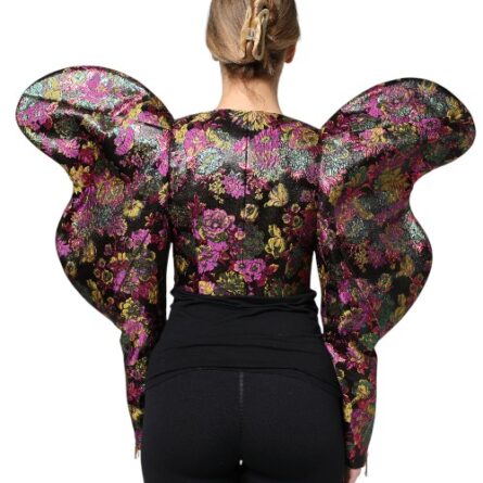 Multicolor Floral Jacquard Cropped Jacket - Image 3