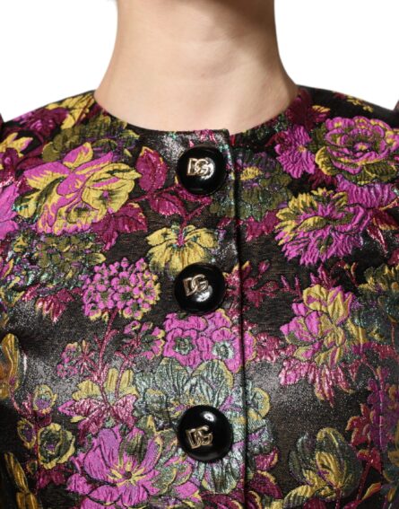 Multicolor Floral Jacquard Cropped Jacket - Image 4