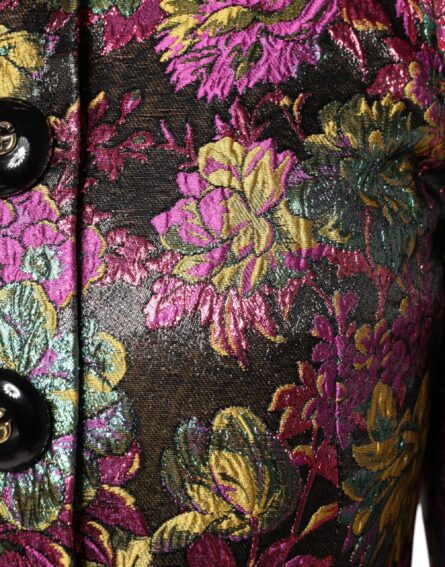 Multicolor Floral Jacquard Cropped Jacket - Image 5