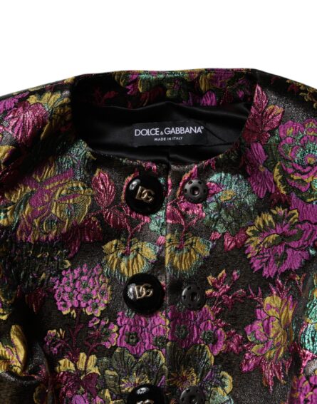 Multicolor Floral Jacquard Cropped Jacket - Image 6