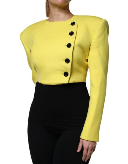 Lemon Yellow Wool Long Sleeves Cropped Coat Jacket - Image 3