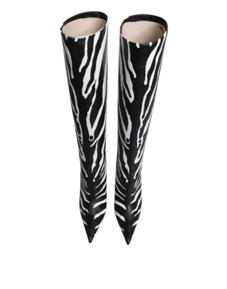 Black White Zebra Heels High Boots Shoes - Image 2