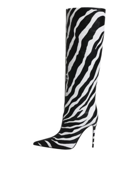 Black White Zebra Heels High Boots Shoes - Image 5