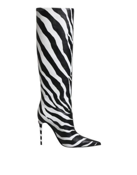 Black White Zebra Heels High Boots Shoes - Image 6