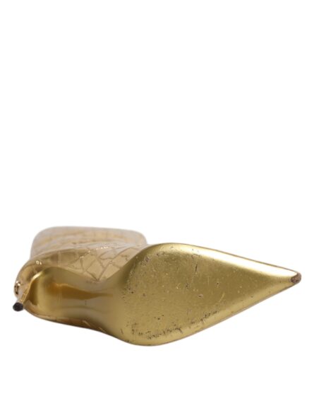 Gold Leather Stiletto Heels High Boots Shoes - Image 8