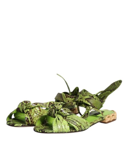 Green Animal Print Ankle Wrap Sandals Shoes - Image 3