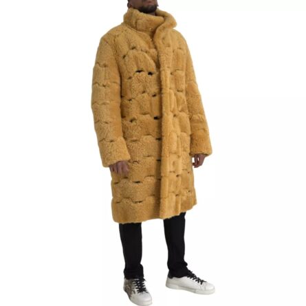 Yellow Wool Long Teddy Coat Jacket - Image 4