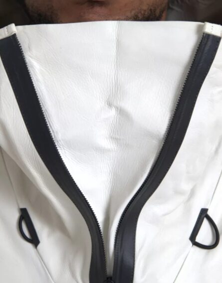 White Leather Men Waterproof Jacket Blouson - Image 6