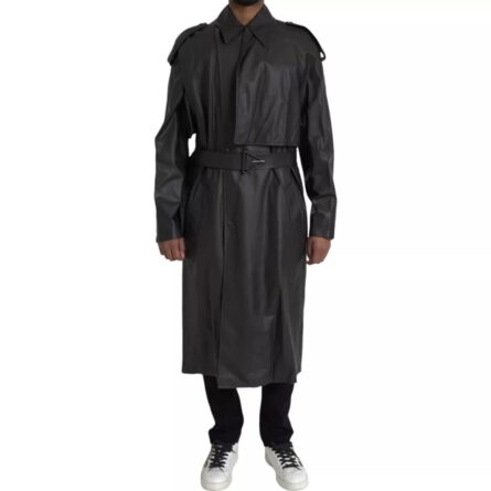 Black Leather Men Waterproof Trenchcoat Jacket - Image 3