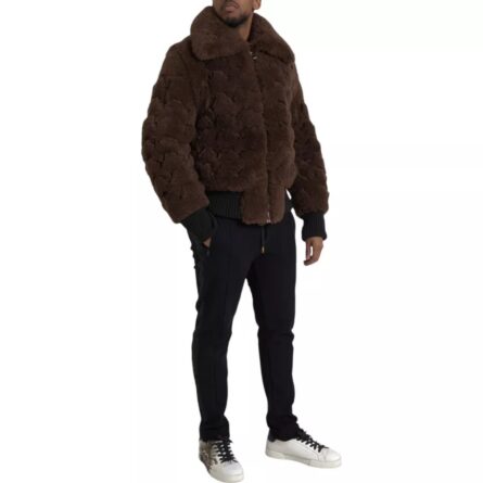 Brown Fur Lamb Shearling Coat Jacket - Image 4