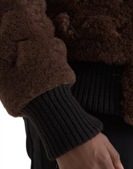 Brown Fur Lamb Shearling Coat Jacket - Image 5