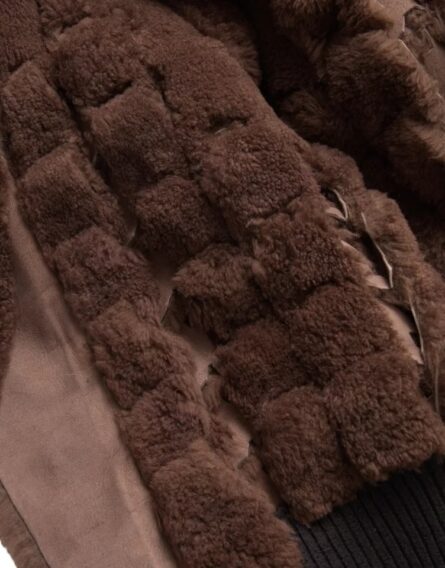 Brown Fur Lamb Shearling Coat Jacket - Image 8