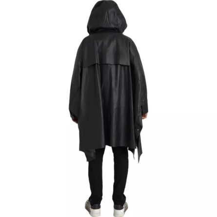 Black Leather Hooded Men Trenchcoat Jacket - Image 4