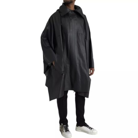 Black Leather Hooded Men Trenchcoat Jacket - Image 5
