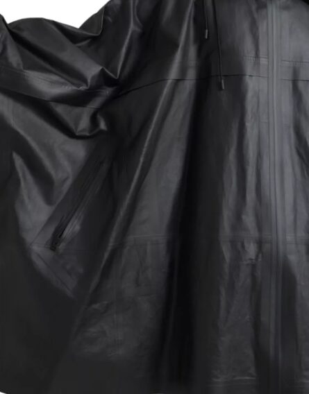 Black Leather Hooded Men Trenchcoat Jacket - Image 6